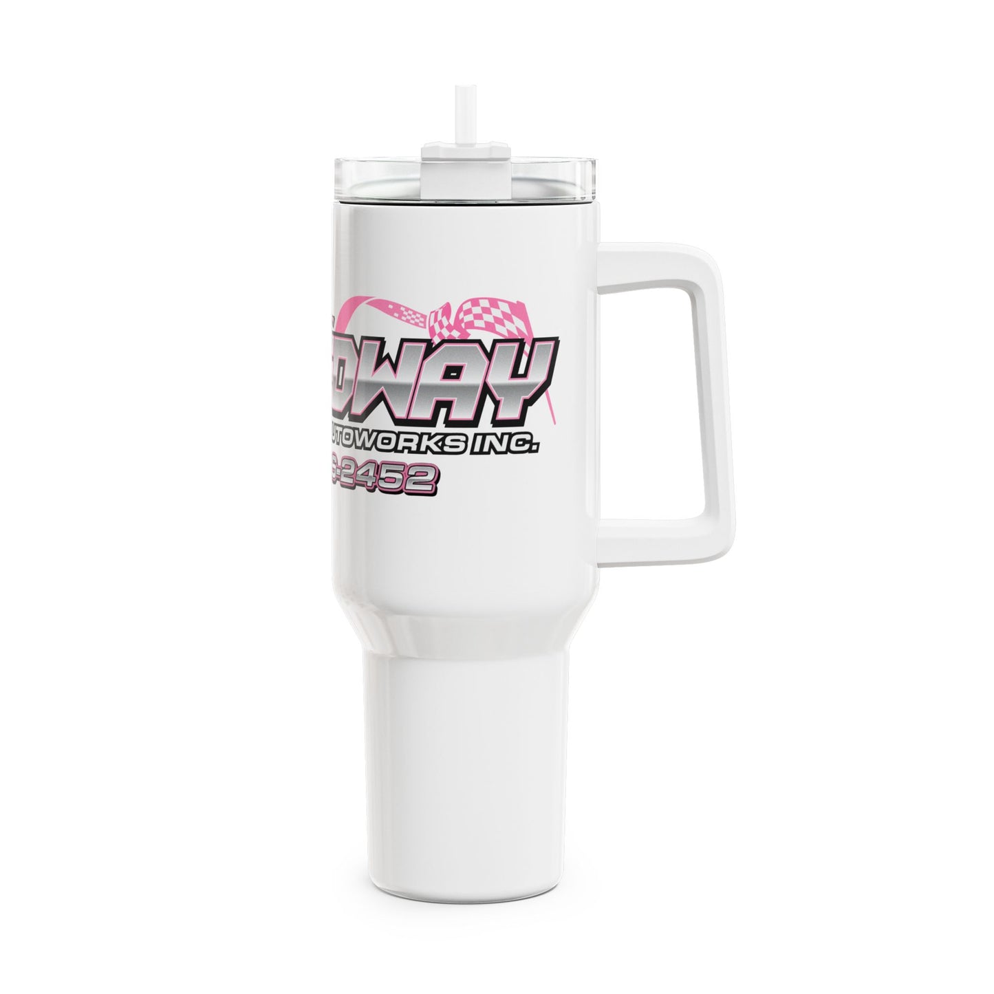 Pink Racing Tumbler, 40oz - Motivational Car Enthusiast Travel Mug, Gift for Racers, Automotive Lovers, Show Car Events