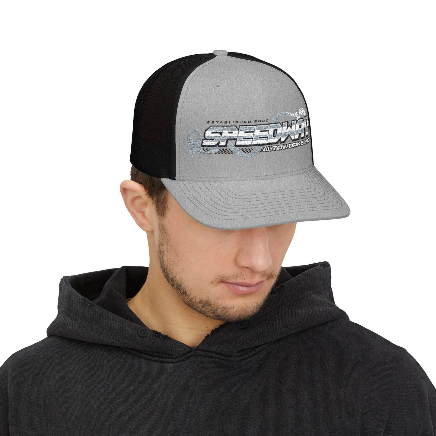 Speedway Embroidered Snapback Trucker Cap | Stylish Men's Accessory, Cool Gift Idea, Casual Summer Wear, Outfit Enhancer, Sporty Hats