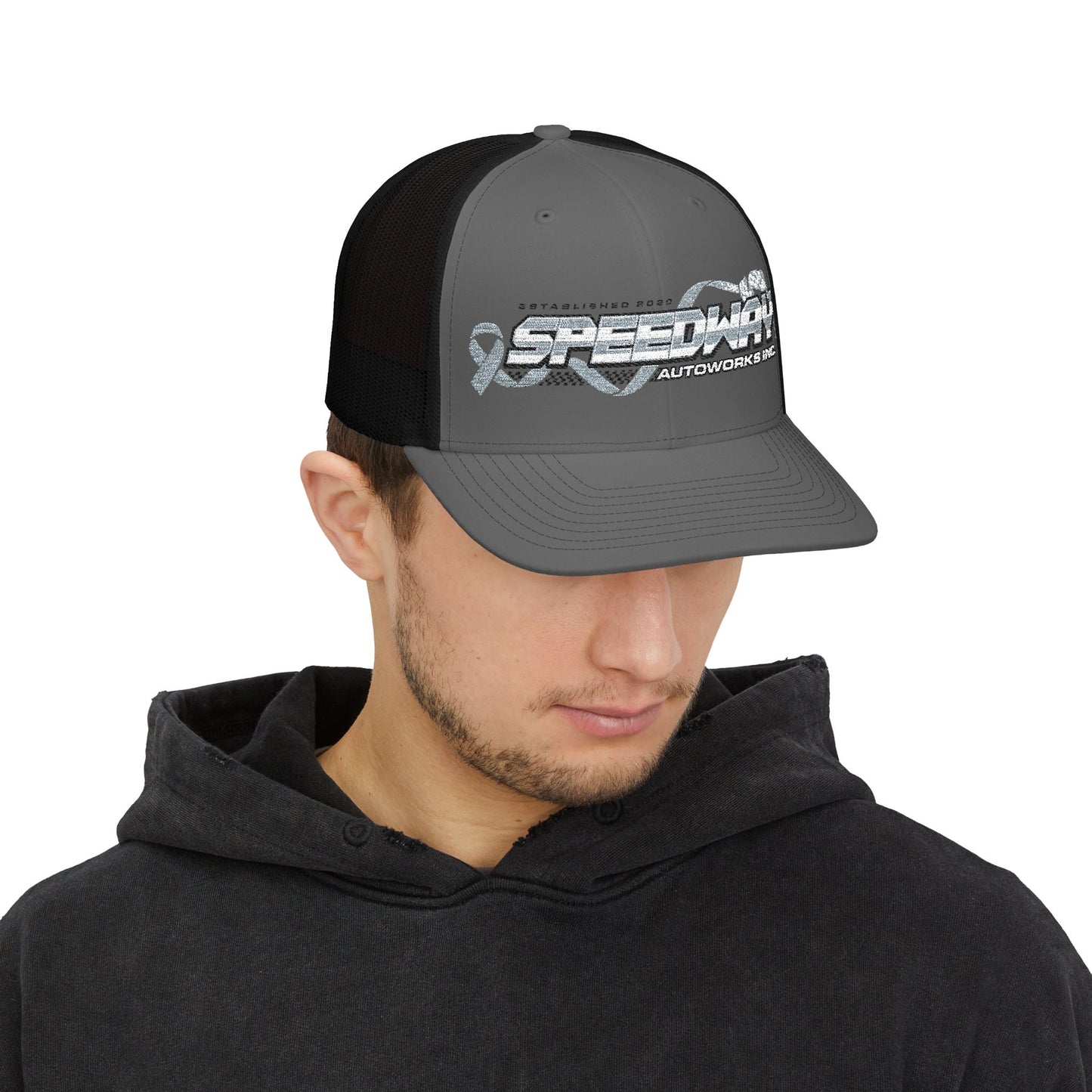 Speedway Embroidered Snapback Trucker Cap | Stylish Men's Accessory, Cool Gift Idea, Casual Summer Wear, Outfit Enhancer, Sporty Hats