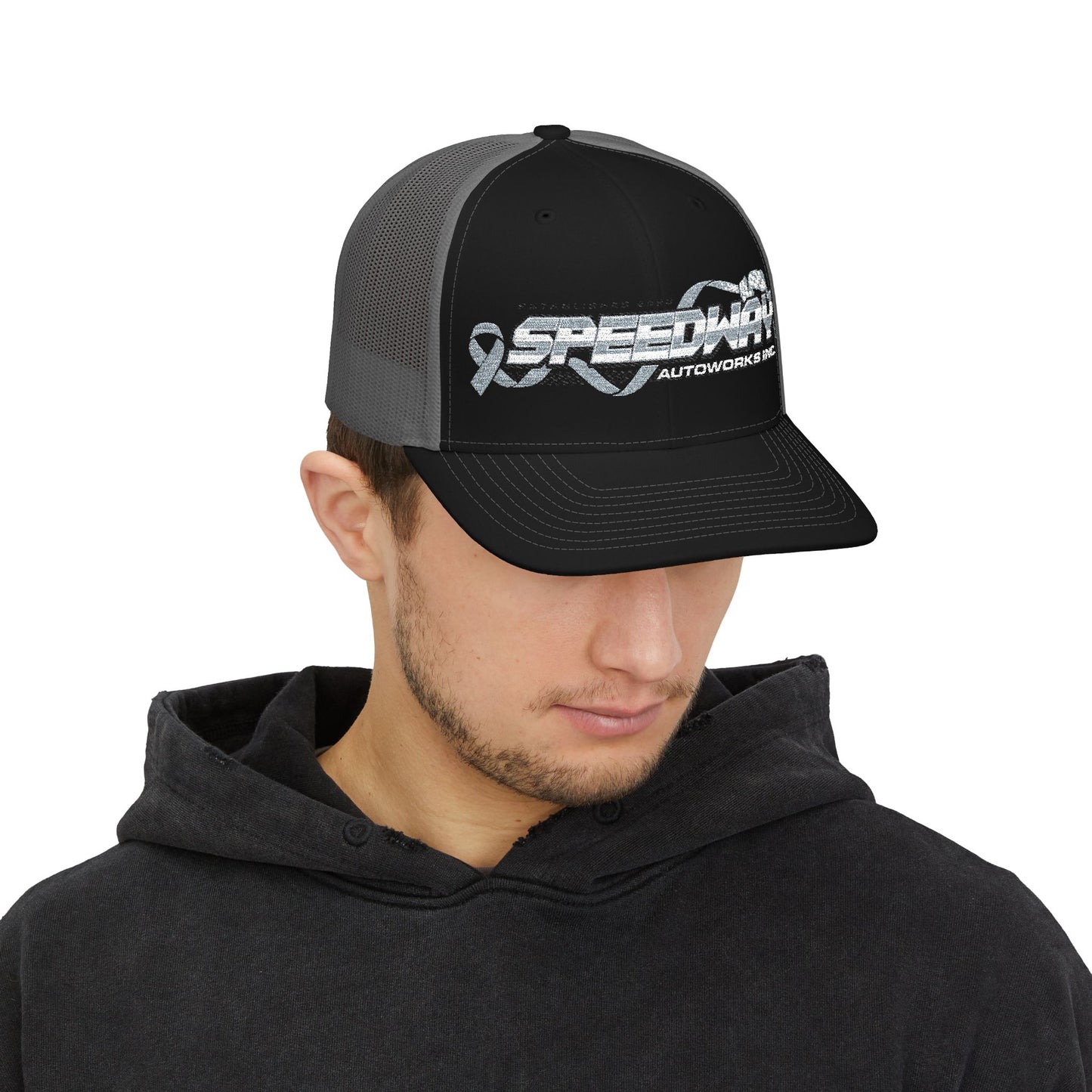 Speedway Embroidered Snapback Trucker Cap | Stylish Men's Accessory, Cool Gift Idea, Casual Summer Wear, Outfit Enhancer, Sporty Hats