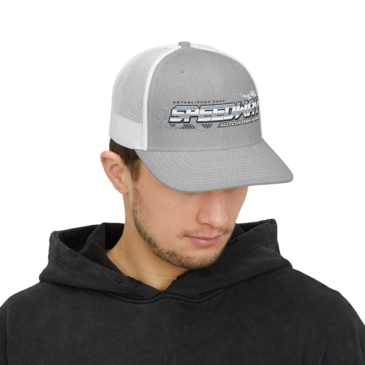 Speedway Embroidered Snapback Trucker Cap | Stylish Men's Accessory, Cool Gift Idea, Casual Summer Wear, Outfit Enhancer, Sporty Hats