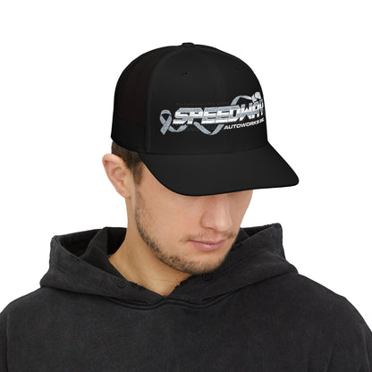 Speedway Embroidered Snapback Trucker Cap | Stylish Men's Accessory, Cool Gift Idea, Casual Summer Wear, Outfit Enhancer, Sporty Hats