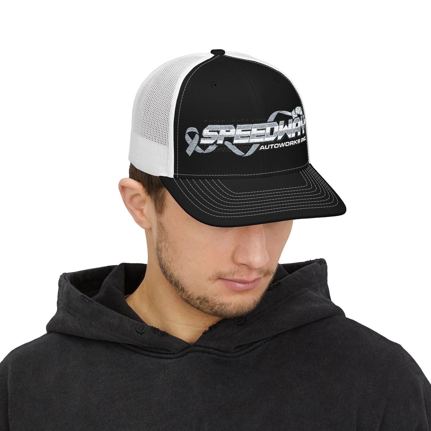 Speedway Embroidered Snapback Trucker Cap | Stylish Men's Accessory, Cool Gift Idea, Casual Summer Wear, Outfit Enhancer, Sporty Hats